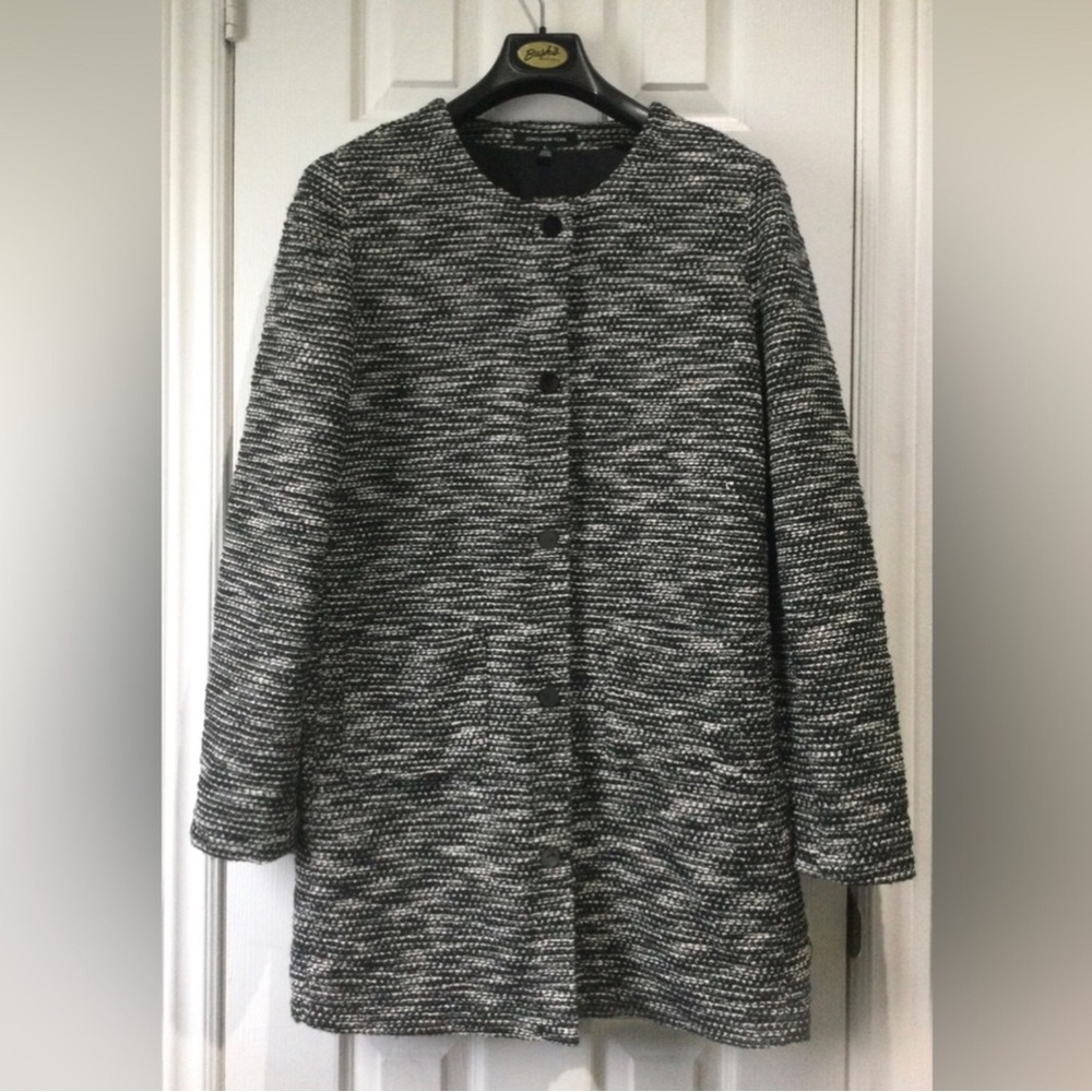 Jones New York Women’s Monochrome Black And White Tweed Coat
